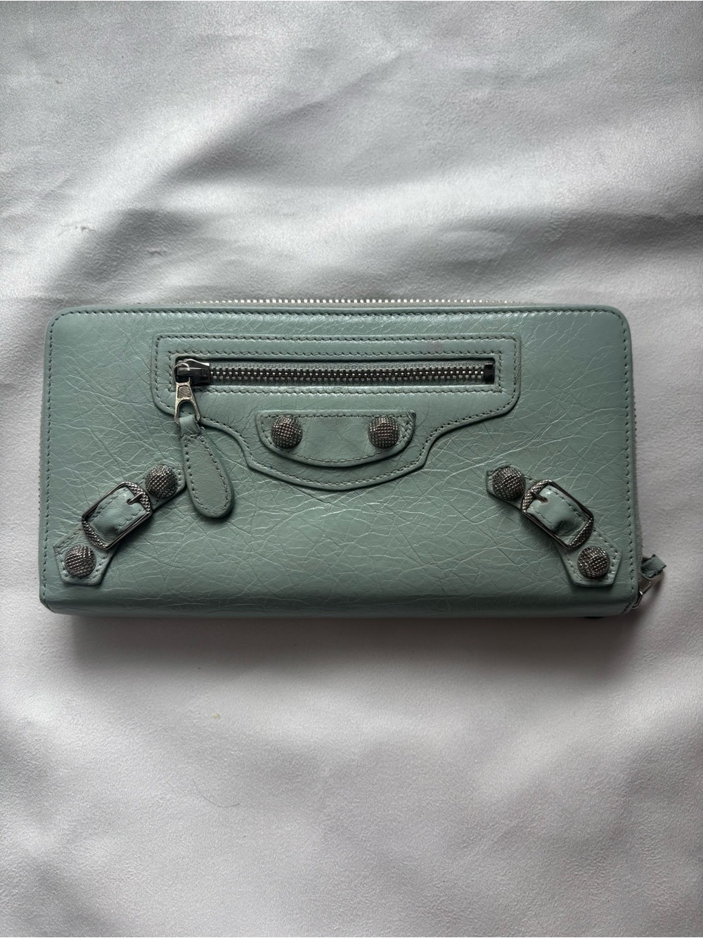 Balenciaga City Zip-Around Leather Wallet in Seafoam Green